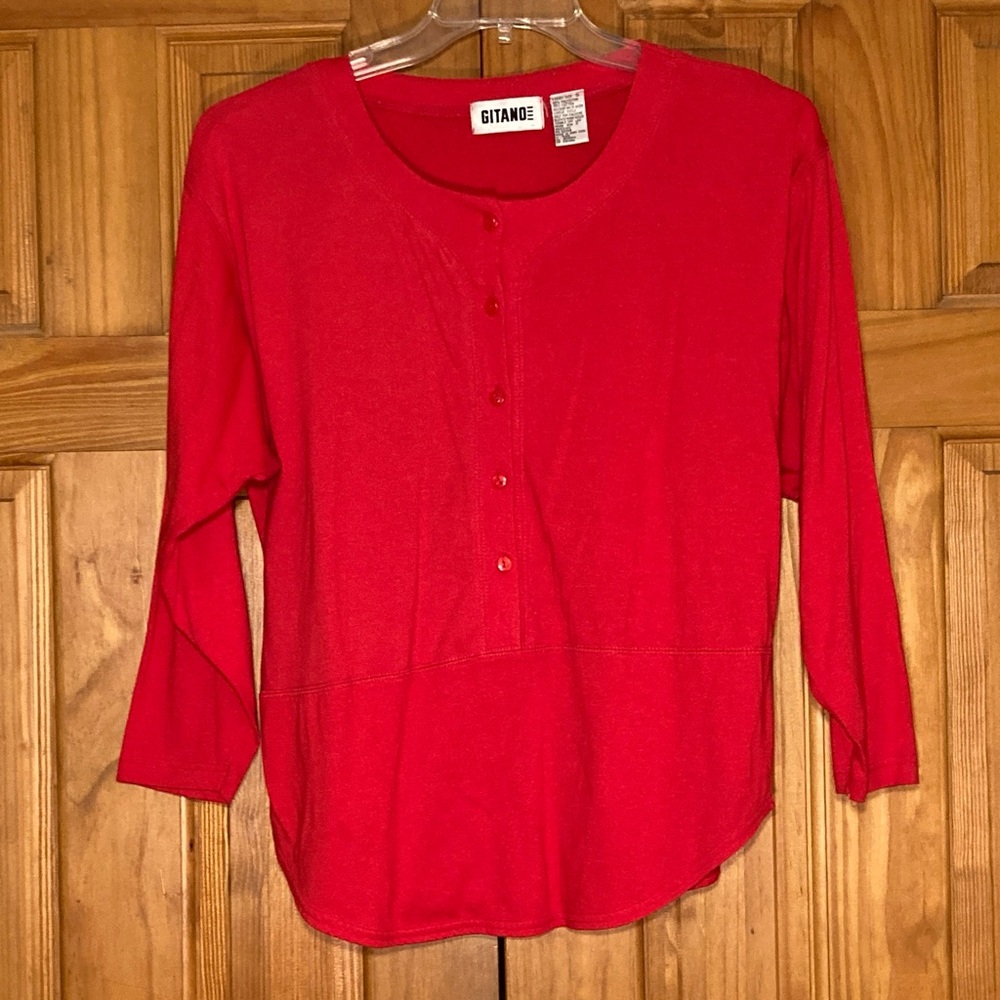 EUC Gitano Vintage 80s Top 3/4 Sleeve Henley Blouse Red Size S Small